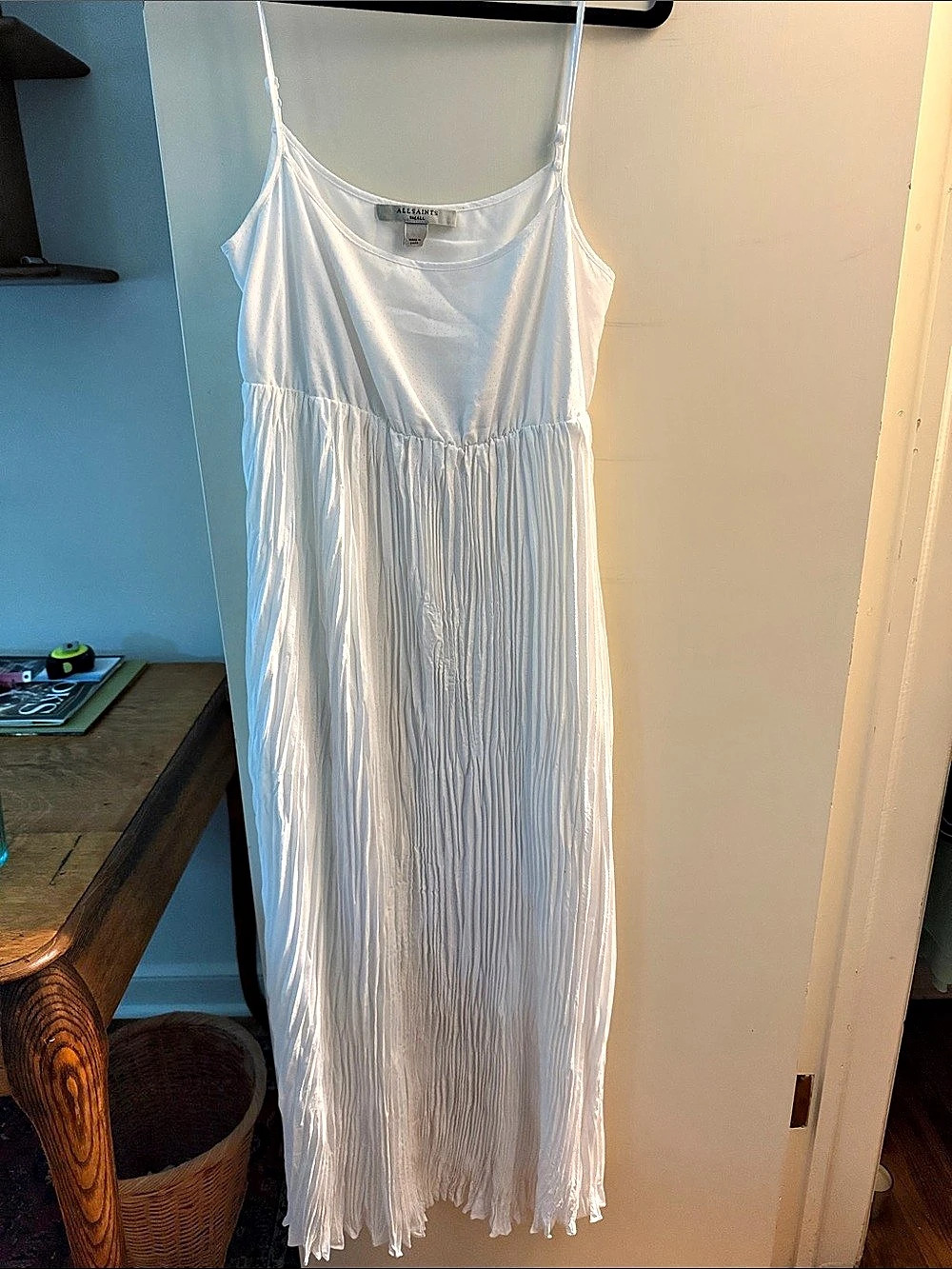 AllSaints White Pleated Midi Maxi Dress Size Small Strappy Bridal. New, never